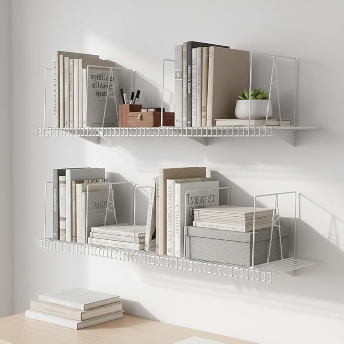 Wire Shelf Dividers - White Closet Organization & Storage Organizer - No Tool Shelf Divider for Wire Shelves - Metal Shelf Accessories – for 12“ Deep Wire Shelves – Tall 12” Height – 8 Pack