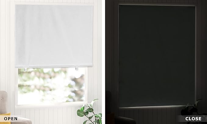 LazBlinds 100% Blackout Roller Shades, No Tools No Drill Cordless Blinds for Windows, Thermal Insulated UV Protection Privacy Window Shades for Bedroom (48''W x 72''H, White)