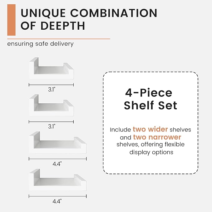 FLYJOE Floating Picture Ledge Shelves for Wall Set of 4, 24 Inch Wall Shelves with Lip Long Large Nursery Book Shelf for Toys Storage Kids Bookshelf Wall Mounted Living Room Bedroom Decor Frames