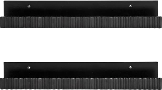 Kate and Laurel Furrow Modern Wood Photo Display Ledges; Set of 2; 24 Inches; Black; Scalloped Floating Picture Ledge Shelf Set with Lip for Use as Nursery Book Shelves or Gallery Wall Decor