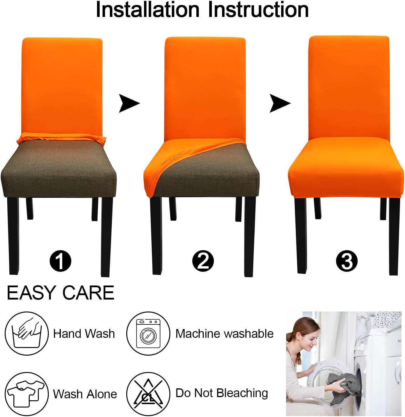 JQinHome Dining Chair Slipcover, High Stretch Removable Washable Chair Seat Protector Cover Set of 6,Chair Covers for Halloween Dining Room, Kitchen,Home Party,Wedding Ceremony(Orange, 6PC)