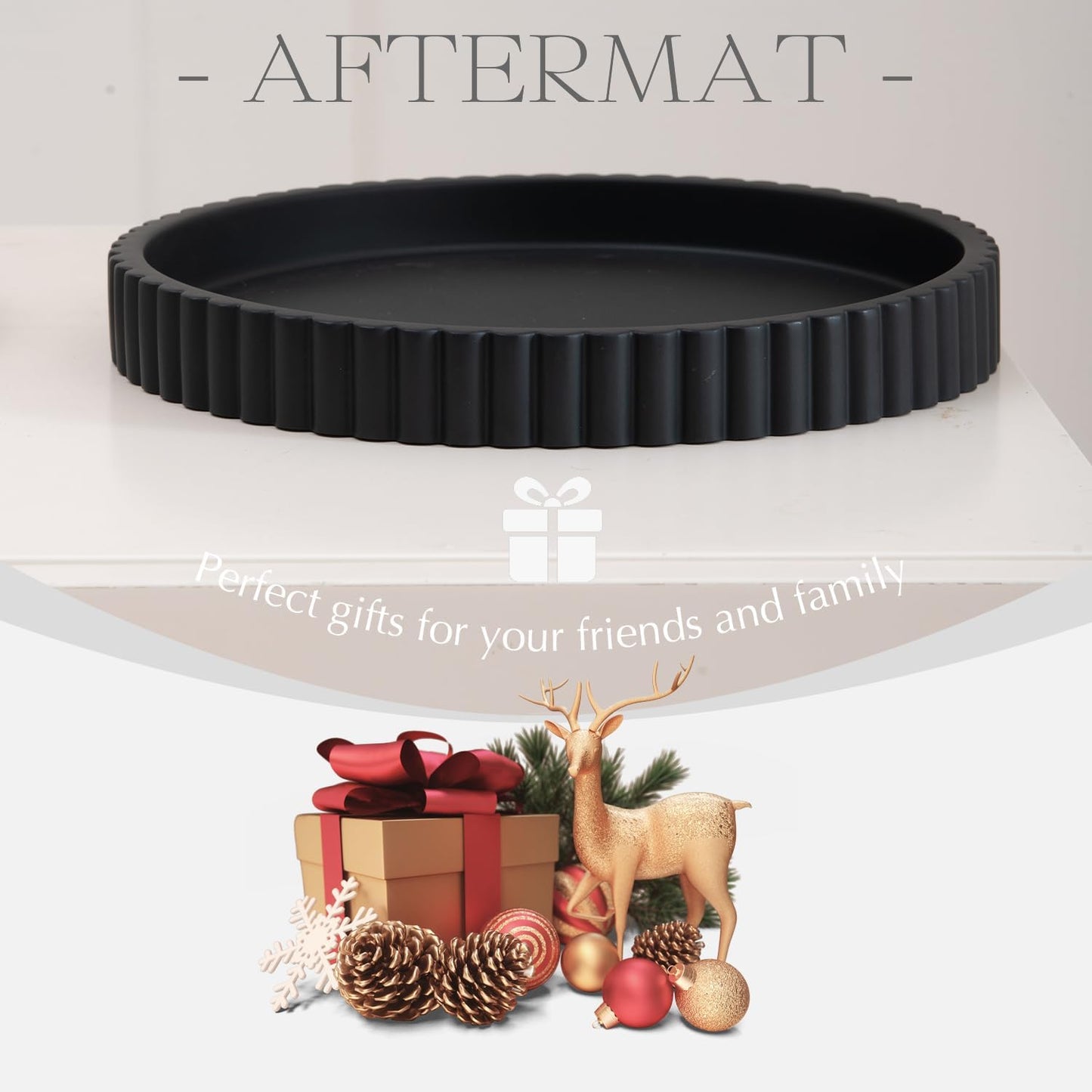 Decorative Tray for Coffee Table, Living Room, Side Table, 11" Black Round Concrete Home Decor Serving Trays for Accent Table, Console Table