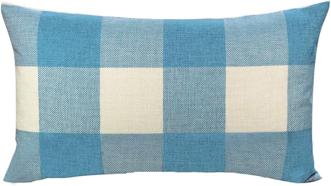 VAKADO 12x20 Inch Buffalo Plaids Decorative Throw Pillow Cases Farmhouse Retro Checkers Lumbar Rectangle Cushion Covers Home Decor for Sofa Couch Set of 2, Sky Blue White