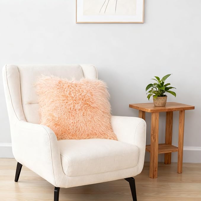 Seek4comfortable Mongolian Lamb Fur Throw Pillow Cover Real Fur Decorative Cushion Cover Pillow Case Home Decorative Square Throw Pillow Cover Plain Wool Pillow Protector, Pink (16"x16")