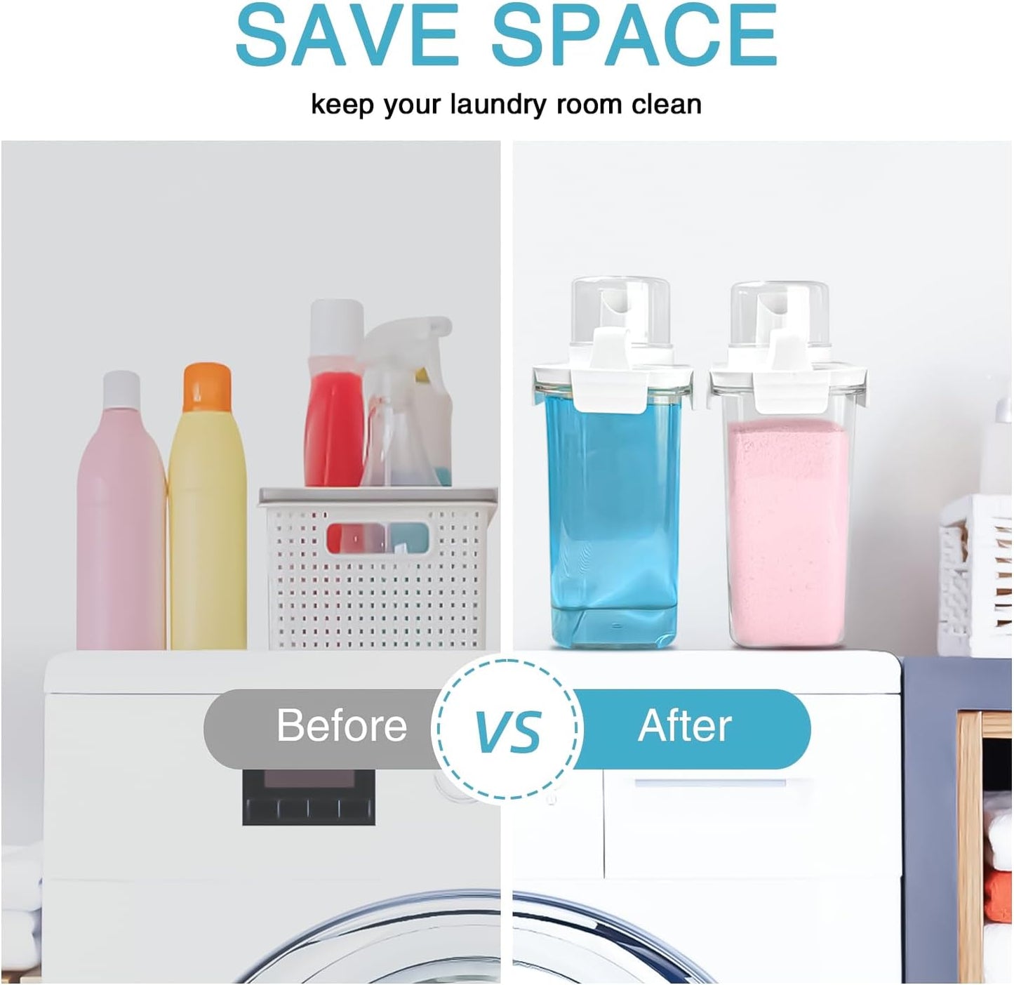 2 Pack Laundry Detergent Dispenser, 61oz Detergent Dispenser, Refluxable Laundry Detergent Container, Plastic Liquid Laundry Detergent Dispenser for Laundry Room Organization with 6 Labels