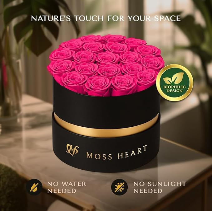 20 Mini Preserved Roses, Round Luxury Gift Box, Real Forever Roses Last 1+ Year, Premium Romantic Gift for Women, Wife, Girlfriend, Mother’s Day, Birthday, Anniversary, Valentine’s Day