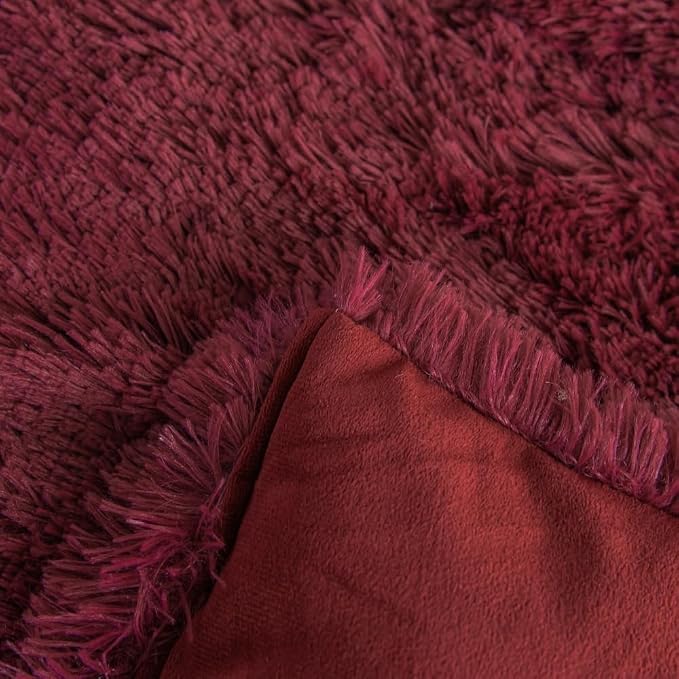 chovy Faux Fur Plush Wine Red Comforter Sets Queen - Ultra Soft Shaggy Flannel Velvet Fluffy Fuzzy 3PC Bedding Set (Comforter x 1 Pillowcases x 2)