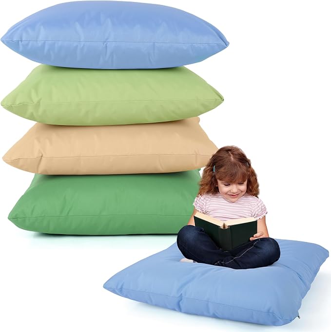 CroBlissful 4 Pieces Extra Large Floor Pillow Set, 27 x 27 x 8 Inch Kids Jumbo Floor Pillows Flexible Seating for Classroom Reading Corner Playrooms Home School, Waterproof(Muted Colors)