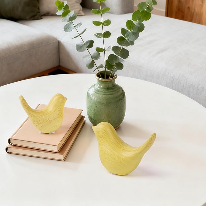 2 Pcs Ceramic Small Bird Figurines Modern Animal Statues for Home 、Room Decor and Bedroom Decor and Bookshelf Display (Light Wood Grain)