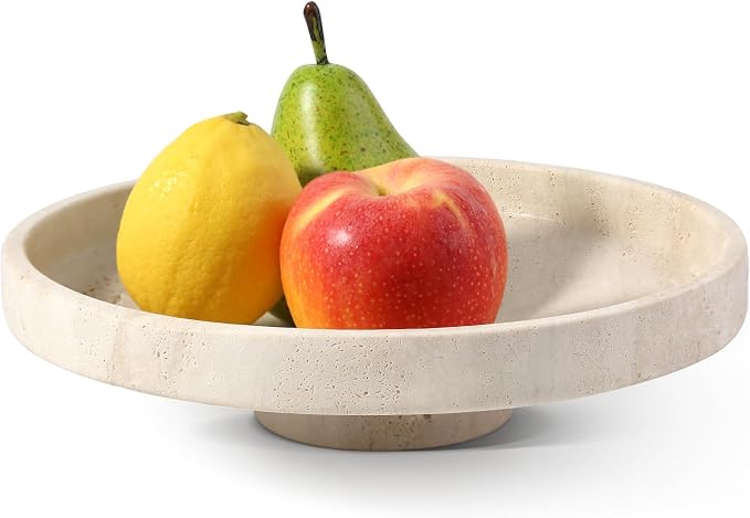 Koville Natural Travertine Fruit Bowl for Kitchen Counter – Decorative Stone Serving Decorative Bowl for Vegetables, Foods and Home Decor Centerpiece