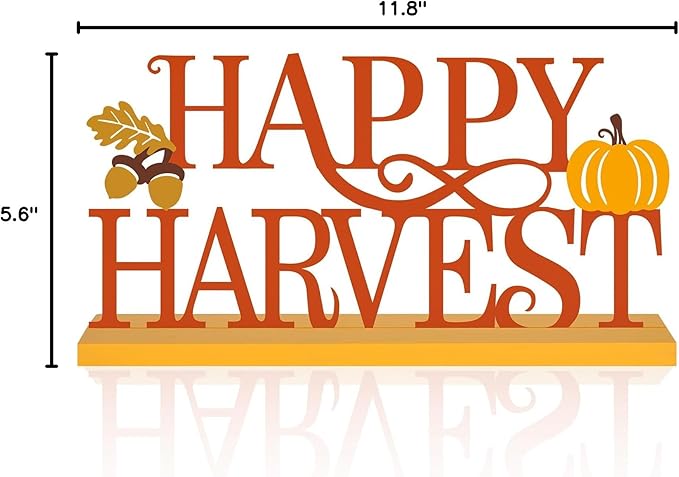 COCHIE Metal Happy Harvest Sign, Orange Fall Decorations for Home, Office, Shelf, Mantel, Indoor, Autumn Pumpkin Decoration, Hello Fall Leave Decor (Harvest)