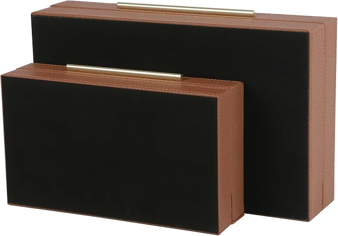 HofferRuffer Faux Leather Decorative Boxes Set of 2, Large Nesting Keepsake Box Accessory Organizer Jewelry Organizer with Hinged Lid, Stacking Storage Box Container for Home or Office (Brown)