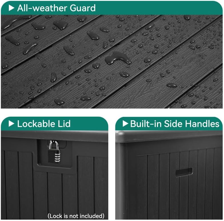 YITAHOME XL 150 Gallon Large Deck Box,Outdoor Storage for Patio Furniture Cushions,Garden Tools,Waterproof,Lockable (Black)