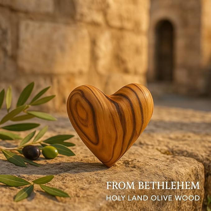 Zuluf Set of 10 Mini Olive Wood Hearts 1.2" Bulk Pack Hand Carved Wooden Hearts Wedding Favors Party Pack Valentine Bowl Filler Decorations Pocket Hug Sympathy Gift Made in Bethlehem w/Certificate