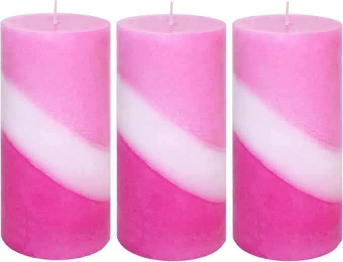 French Rose Scented Pillar Candles, 100% Cotton Core Handmade Striped Paraffin Wax Candles Decorative for Home Wedding Dating, 70H+ Burn Time|1PC, 3x6 Inch Set of 3