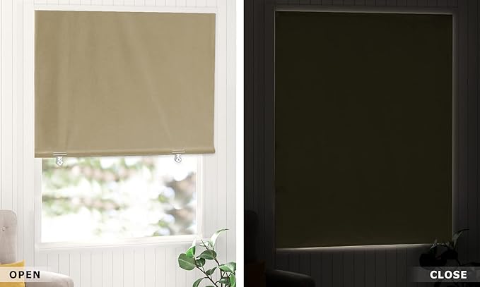 LazBlinds 100% Blackout Roller Shades, No Tools No Drill Cordless Blinds for Windows, Thermal Insulated UV Protection Privacy Window Shades for Bedroom (36''W x 72''H, Beige)