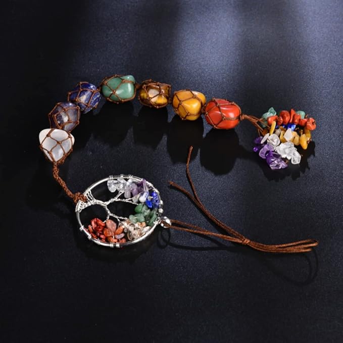 Anjiucc Handmade Crystal Window Car Hanging Ornaments 7 Chakra Home Decoration Feng Shui Ornament Yoga Meditation Car Decoration