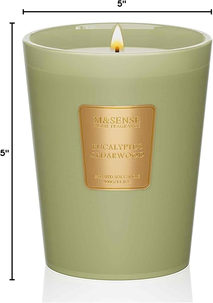 M&SENSE Eucalyptus Cedarwood Soy Candle, 14.1oz, Spa Relax Gift | 60H Slow Burn, Non-Toxic, Forest Calm Candle, Bathtub Relaxation, Meditation, Stress Relief, Home Spa Fragrance