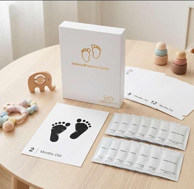 Baby Inkless Milestone Cards Hand Casting Kit Ink Print Hand and Footprint Kit Dog or Cat Pet Paw Print Kit Baby Newborn Footprint Kit Photo Album Keepsake Book Feet Stamp (Single FineGift Set)
