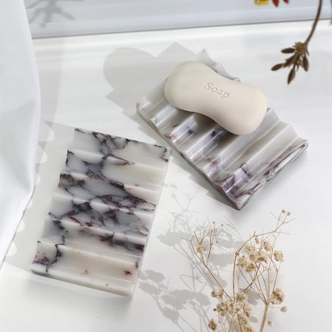 Luxurious Natural Marble Soap Dish Tray Marble Soap Holder Trinket Plate for Bathroom Sink Kitchen Countertop Bedroom Vanity Bathroom Accessory Rectangular (2 Pack)