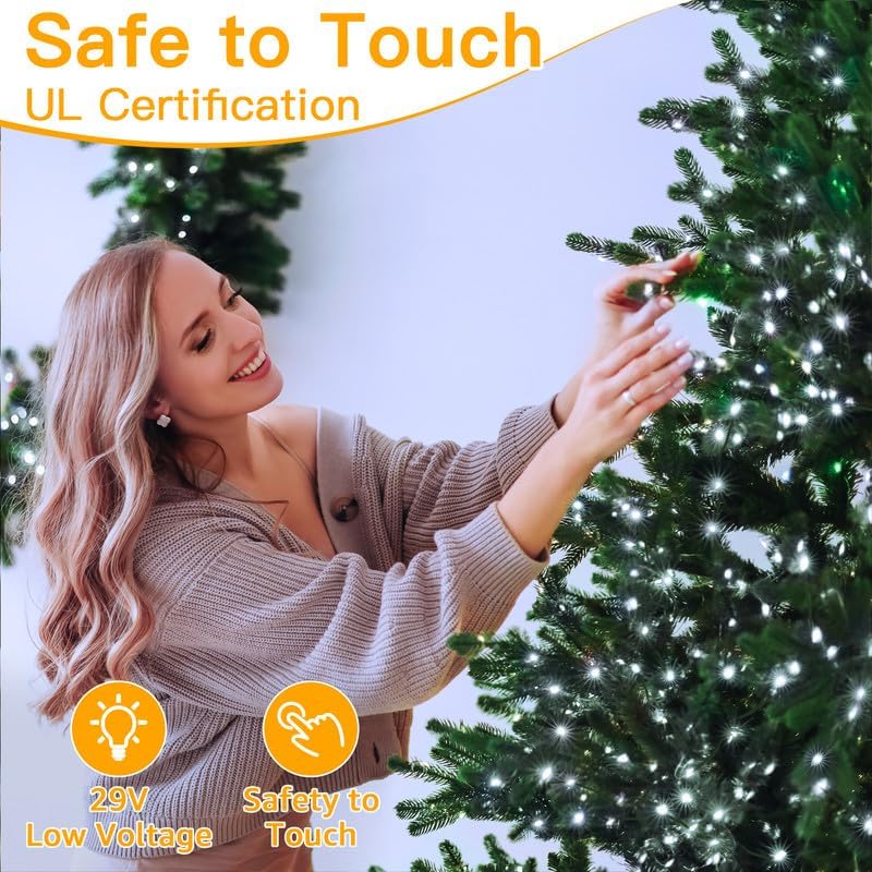 Ollny Christmas Lights Outdoor, 393FT 1200 LED IP67 Waterproof Christmas Tree Lights with 8 Modes Remote Timer, String Lights for House Yard Outside Indoor Xmas Decorations Cool White