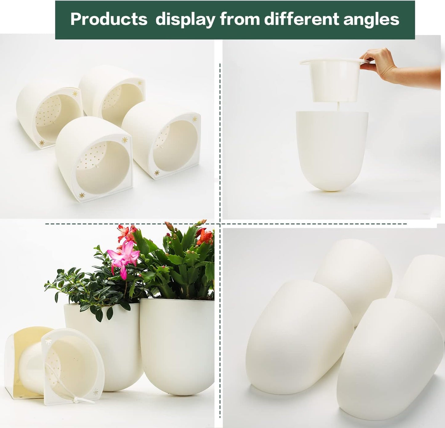 Sungmor Wall Hanging Corner Planters, 4PC White Wall Mounted Flower Pots, Self Watering Wall Planter for Indoor Plants, Right Angle Corner Hanging Pot, Great for Balcony Home Office Bar Corner Decór