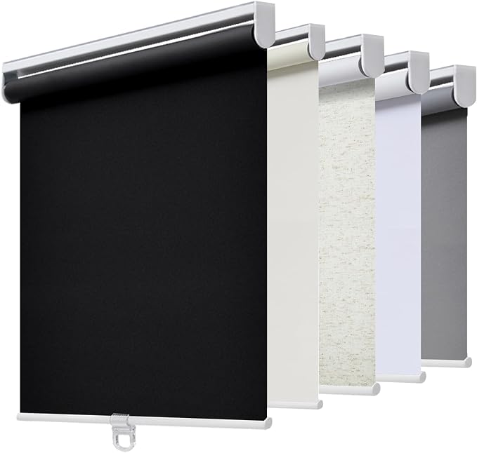 AOSKY Cordless Roller Shades Blackout Blinds for Windows Room Darkening Rolled Up Shades with Spring System, UV Protection Window Shades Door Blinds for Home and Office (35.5" W x 64" H, Black)