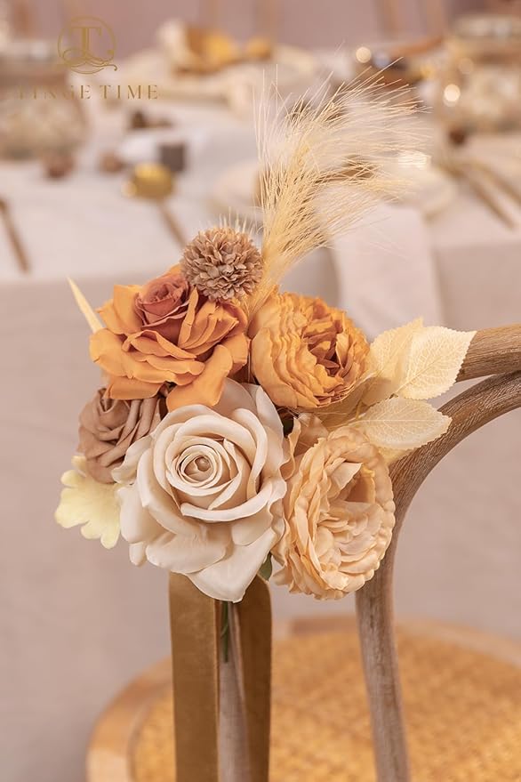 TINGE TIME Silk Fake Flowers Combo, Fake Foam Roses with Stems for DIY Wedding Bouquets Centerpieces Baby Shower Party Home Decorations(Nude Color & Pale Coffee)