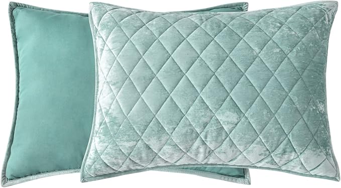 Fredsure Distressed Velvet Quilt Set, 3 Pieces Sage Green King, Distressed Velvet Face and Brushed Microfiber Reverse, with Diamond Quilting
