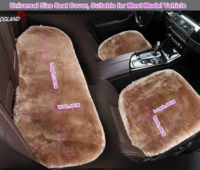 OGLAND Fluffy Genuine Australia Sheepskin Car Seat Cover for Auto Interior Accessories with Soft Fuzzy Wool Eco-Friendly Natural Fur Non-Slip (Teak, Front)