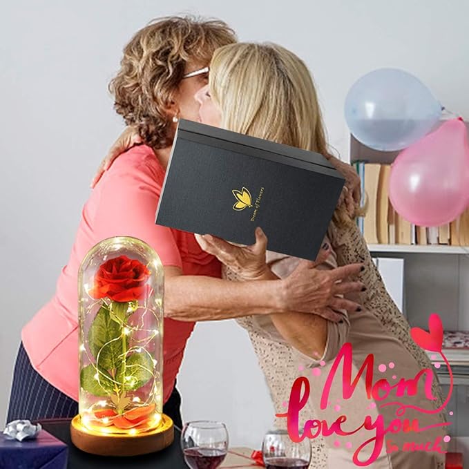 Beauty and the Beast Rose, Mothers Day Forever Preserved Flower Rose Gifts for Mom, Birthday Gift for Women, Light Up Rose in Glass Dome, Eternal Rose Flower Gifts Girlfriends for Wife