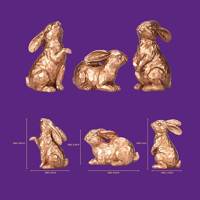 GoGnome Set of 3 Rosy Bronze Easter Decorations Resin Bunny Figurines β Easter Decorations for Home, Elegant Rabbit Decor for Table, Shelf, Mantel (Gold)
