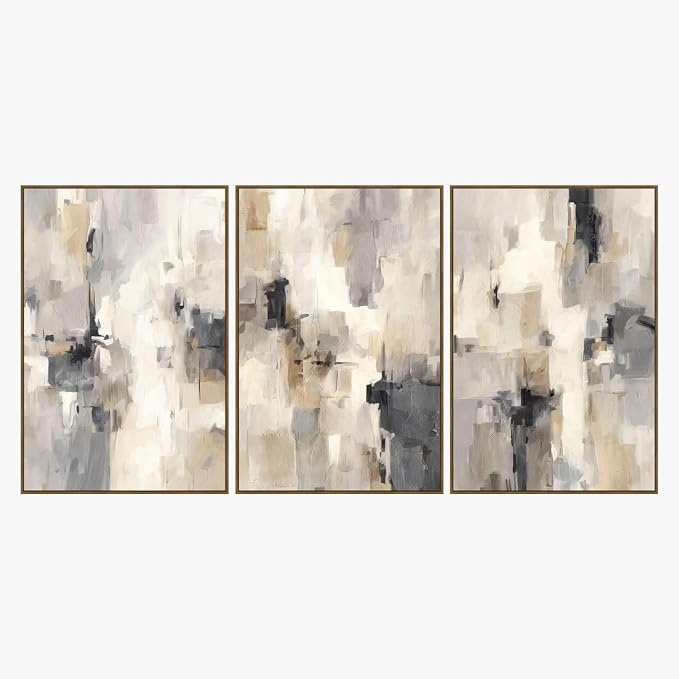 SAFERRYHOME Abstract Neutral Framed Canvas Wall Art, Minimalist Wall Decor Art Print, Modern Gray Brown Pastel Walls Painting Watercolor Artwork for Living Room, Bedroom, Dining Room, Office, 24"x36"x3