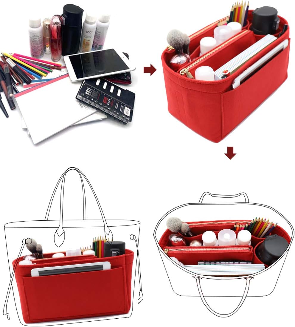 LEXSION Felt Purse Bag Organizer Insert with zipper Bag Tote Shaper Fit Speedy Neverful PM MM