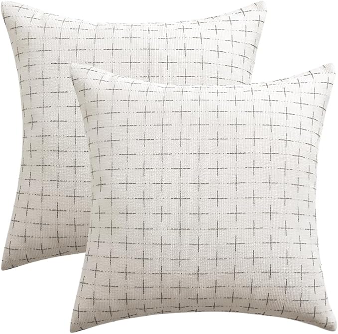 MIULEE Pack of 2 Decorative Burlap Linen Christmas Throw Pillow Covers Modern Farmhouse Pillowcase Rustic Woven Textured Cushion Cover for Sofa Couch Bed 24x24 Inch Pure White