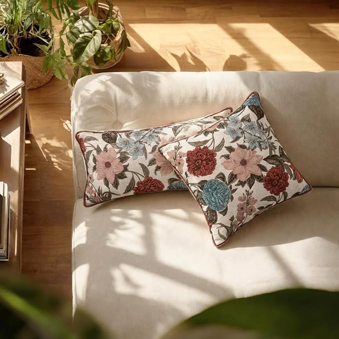 bilin gaier French Linen Throw Pillow Covers,28"x12" Set of 2-Burgundyred | Designer Vintage Elegant Rectangle Pillow Cover,Concealed Zipper,Floral Pattern,Sofas,Bedroom,Living Room,Lounge Chairs