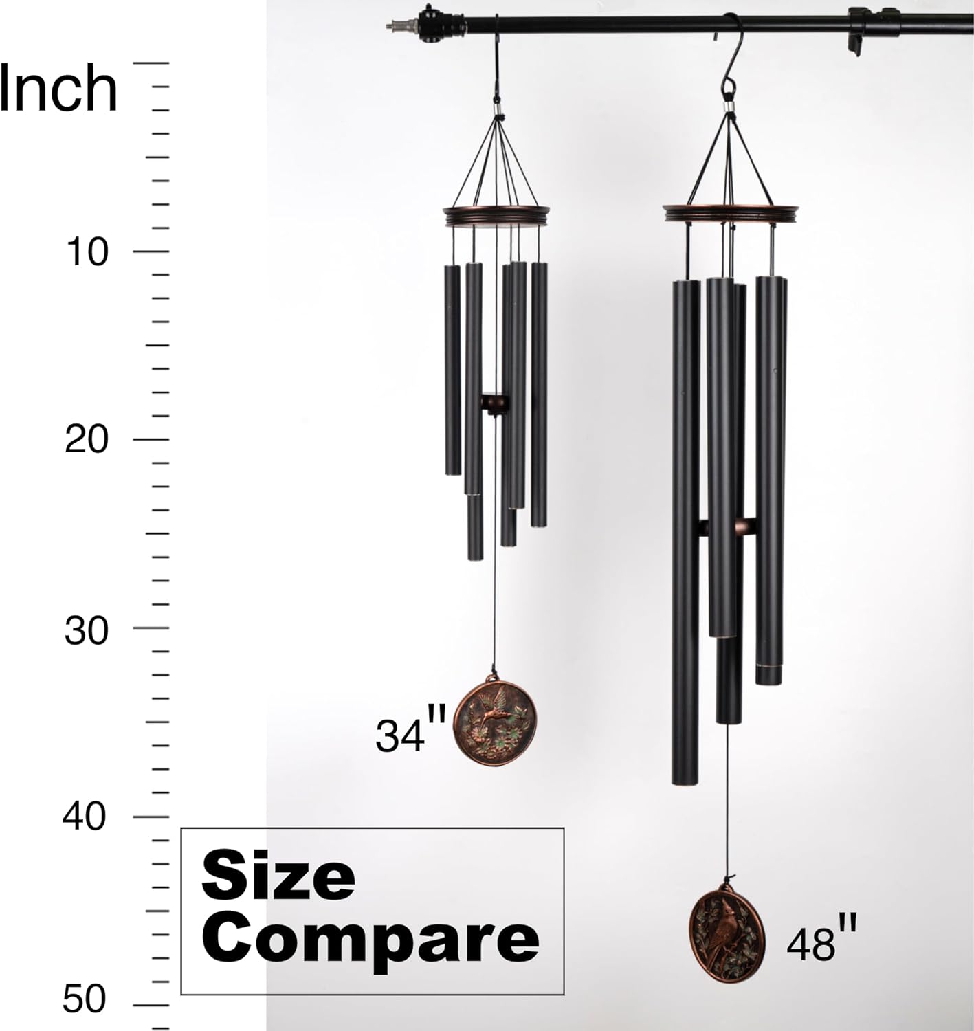 Vanquer Large Wind Chimes for Outside Deep Tone - 34'' Wind Chimes Outdoor Clearance, Windchimes Outdoors, Hummingbird Wind Chime,Sympathy Gift, Patio, Home Décor, Vintage Black (34" Hummingbird)