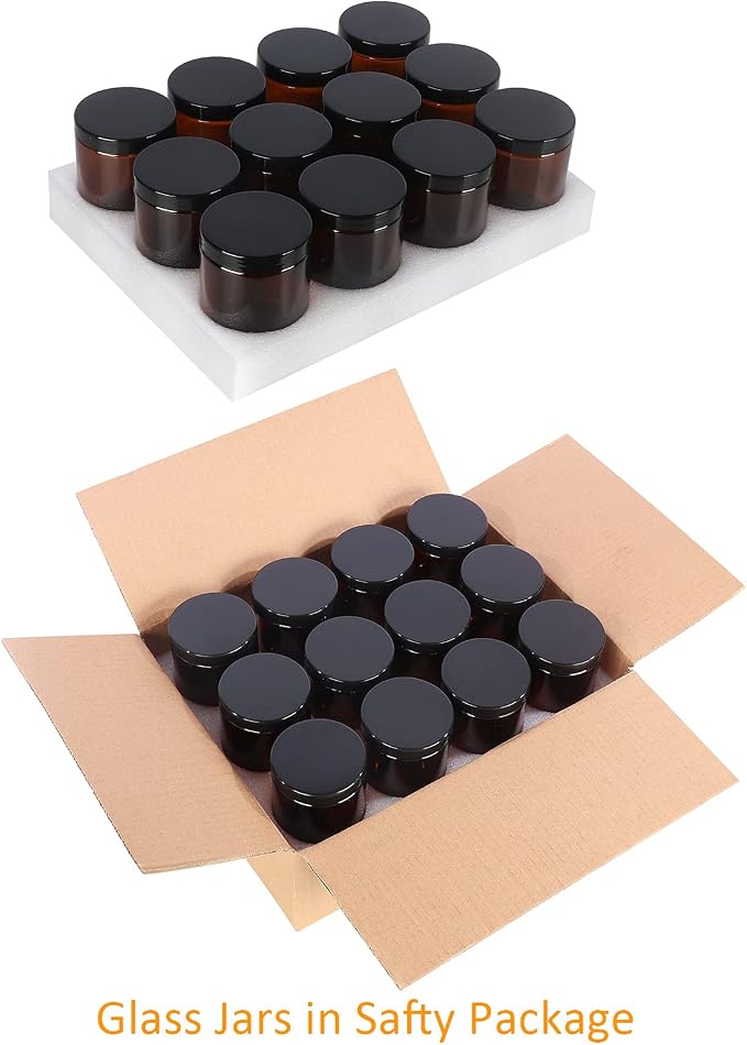 24 Pack 8 oz Amber Glass Jars with Black Lids | Airtight Refillable Containers for Candle Making, Lotions, Body Butter, Creams, Beauty Products & Dry Goods