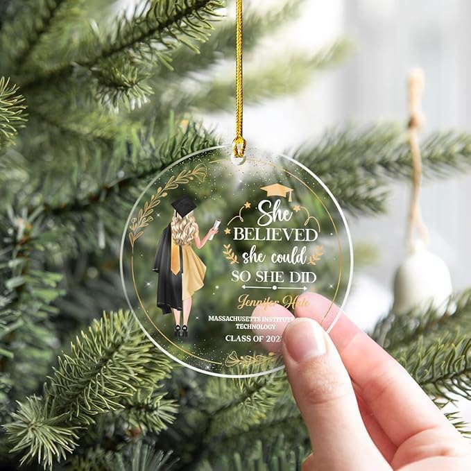 Personalized Graduation Ornament She Believed She Could So She Did Class of 2024 Christmas Acrylic Ornaments Keepsake Gifts Xmas Tree Decorations