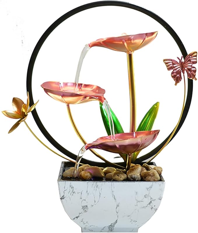 11'' H Pink Indoor Desktop Tableop Fountain Decoration, Small Fountain with LED Lights for Meditation and Zen Water Scenery, Spring Day Decor