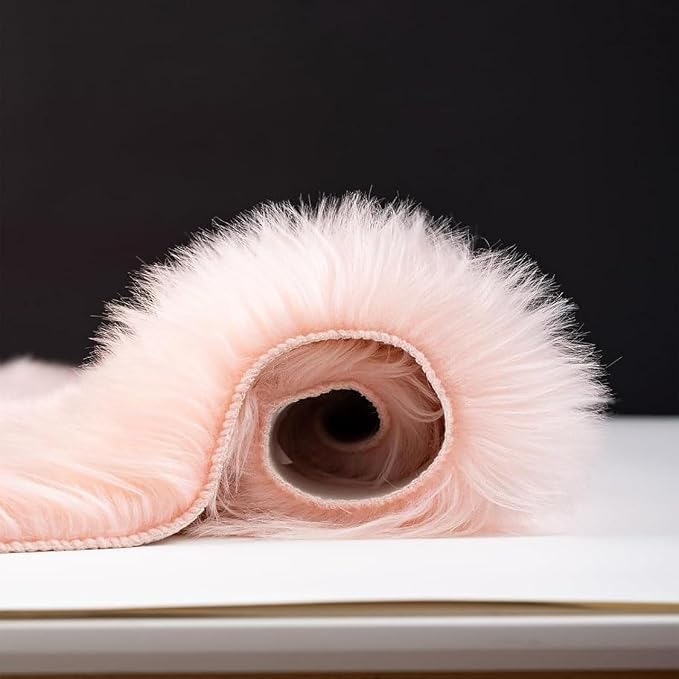 Faux Fur Rug 2 x 3 ft Sheepskin Shaggy Fuzzy Pink Area Rug Super Soft Fluffy Plush Carpet for Bedroom Living Room Sofa Floor Kids Room Bedside
