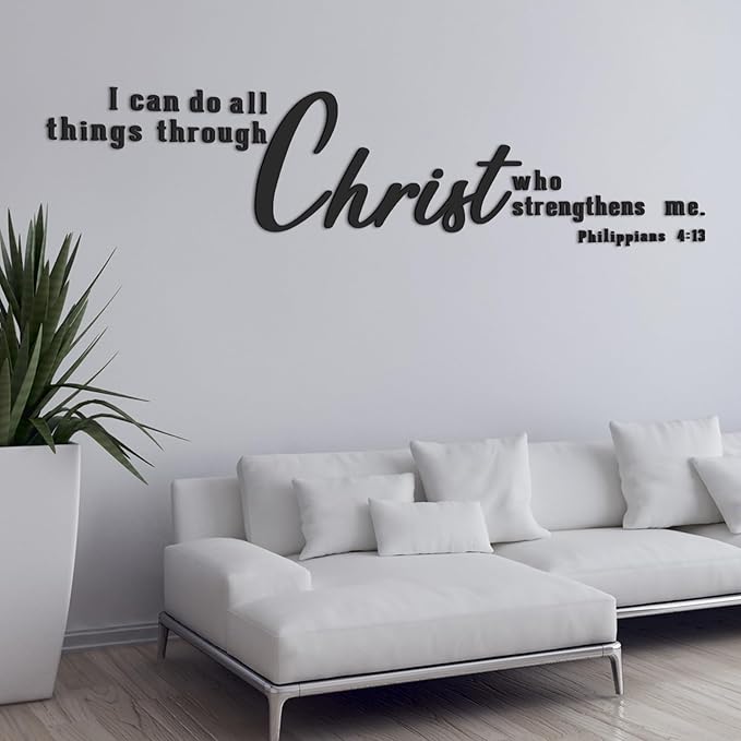 AceOrbit Christian Bible Verses Wall Art Decor I Can Do All Things Through Christ Who Strengthens Me 15.7" x 59" Wooden Religious Scripture Jesus Wall Decor 3D Letters Decoration for Church Home