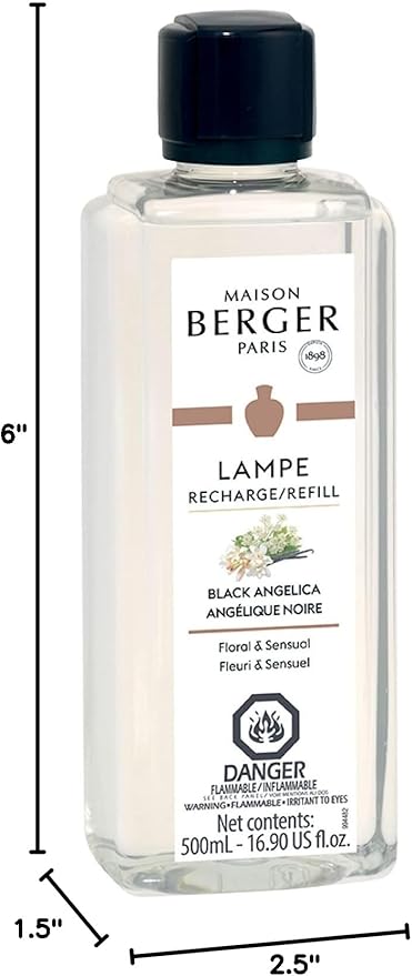 MAISON BERGER Black Angelica Lampe Berger Refill, 500 ml (16.9 fl oz), 2-in-1 Catalytic System, Neutralizes Odors and Diffuses Fragrance, Bergamot, Black Angelica, Vanilla, Made in France