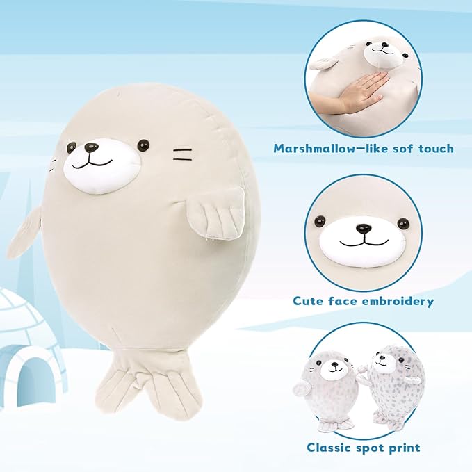 MaoGoLan 5Pcs Fat Seal Plush with 4 Babies Inside - 20" Giant Ultra Soft Seal Stuffed Animal Throw Pillow - Squishy Mother-Babies Collection Gift for Seal Lover,Kids,Boys, Gray