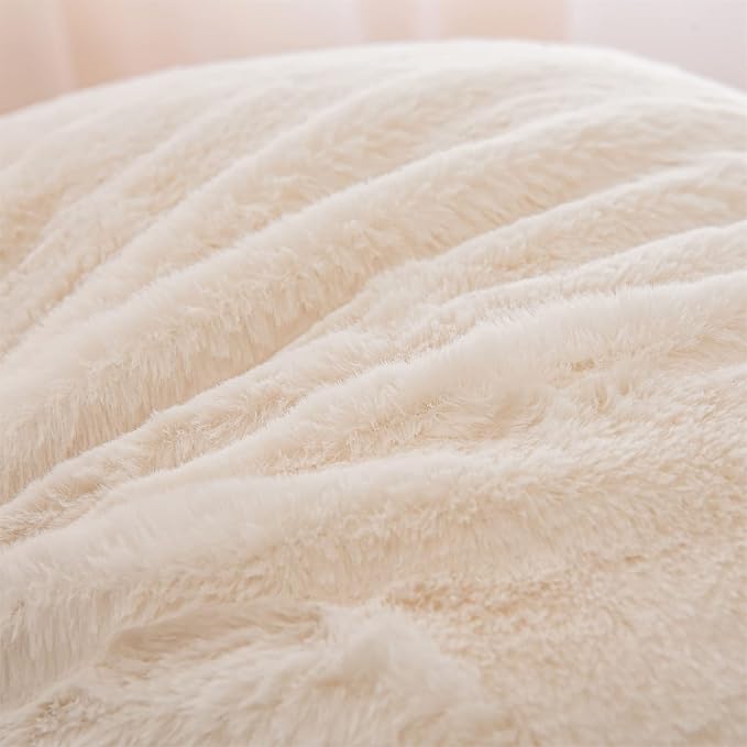 A Nice Night Faux Fur Reading Pillow Bed Wedge Large Adult Children Backrest with Arms Back Support for Sitting Up in Bed/Couch for Bedrest,Ivory,Large