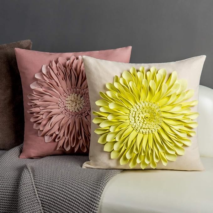 OiseauVoler Summer Throw Pillow Covers Decorative 3D Sunflowers Cushion Covers Handmade Pillowcases for Couch Bed Living Room Home Decor 18x18 Inches Lemon Yellow