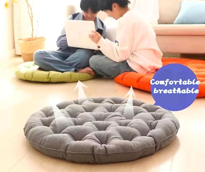 Large Linen Floor Cushions,Round Futon Pillows Japanese Style Tufted Floor Pillows Meditation Cushions for Seating On Pad for Yoga Sofa Balcony(Size:26x26inch,Color:Light Green)