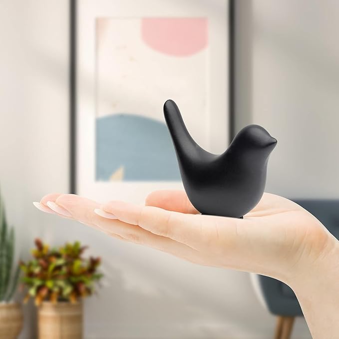2 Pcs Ceramic Small Bird Figurines Modern Animal Statues for Home 、Room Decor and Bedroom Decor and Bookshelf Display (Black)