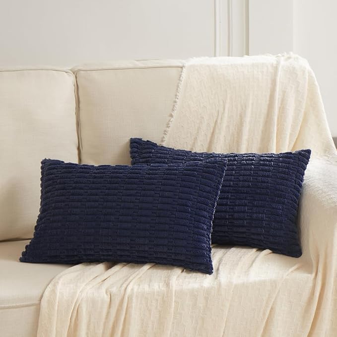 Fancy Homi 4 Packs Decorative Throw Pillow Covers for Living Room Couch Bed, Modern Farmhouse Boho Home Décor Accent Cushion Case, 24" x 16" (Pack of 4), Navy Blue