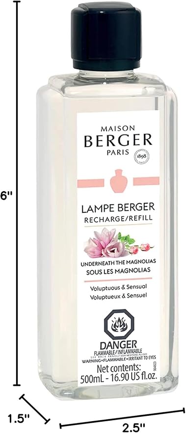 MAISON BERGER Underneath The Magnolias Lampe Berger Refill, 500 ml (16.9 fl oz), 2-in-1 Catalytic System, Neutralizes Odors and Diffuses Fragrance, Damask Rose, Lemon, Arabian Rose, Made in France